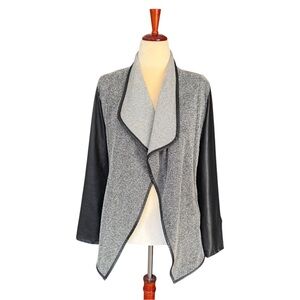 Jack by BB Dakota Gray Black Faux Leather Cape Drape Open Front Jacket Size Med